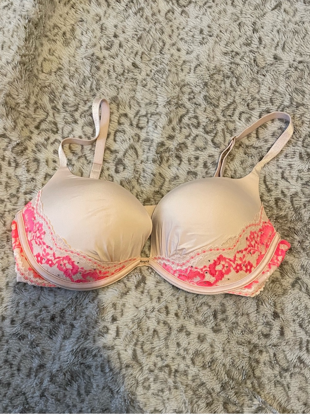 Victoria's Secret Nude Bra with Pink Lace Trim